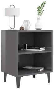 Mesas cabeceira pernas metal 2 pcs 40x30x50 cm cinza brilhante