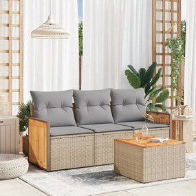 vidaXL 4 pcs conjunto de sofás para jardim c/ almofadões vime PE bege