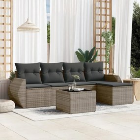 6 pcs conjunto sofás de jardim com almofadões vime cinzento