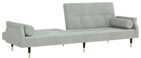Sofá-cama com almofadões veludo cinzento-claro