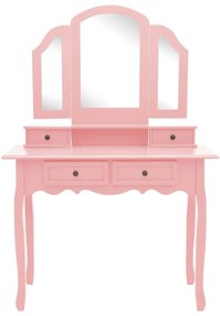 Conjunto toucador c/ banco 100x40x146cm madeira paulownia rosa