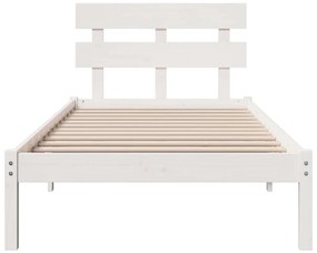 Estrado de Cama com Cabeceira Branca 90x200 cm Madeira Maciça de Pinho