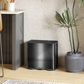 Caixote do lixo de cozinha de 45 L com 3 compartimentos de 15 L, tampa, baldes interiores removíveis, 3 x 15 L, preto