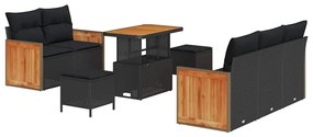 Conjunto de Sofá de Jardim vidaXL 8 Peças com Almofadas Preto Rattan P