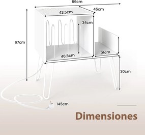 Móvel para gira-discos e discos de vinil com estação de carregamento 66 x 45 x 67 cm, Separador removível Branco