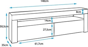 Móvel de TV Alays – 140x35x50,5 cm – Branco Brilhante e Preto – LED RG