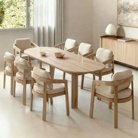 Conjunto De Mesa Oval De 240x100 Cm Em Madeira De Acácia E 8 Cadeiras De Jantar Em Madeira De Acácia Uleno Marrom Acácia Claro - Sklum