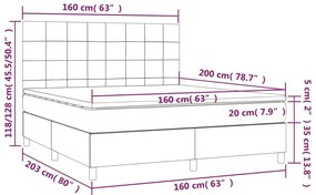 Cama box spring c/ colchão e LED 160x200 cm tecido cor creme