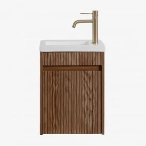 Conjunto De Móvel De Casa De Banho Em Madeira Com Lavatório Integrado Narek Madeira Escura & Sem Espelho & Dourado ↑20 Cm - Sklum