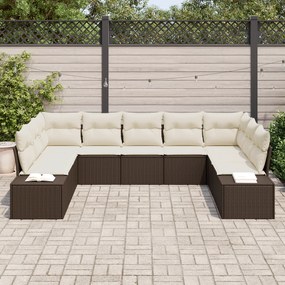 Conjunto de sofás de jardim com almofadas em rattan castanho polipropi