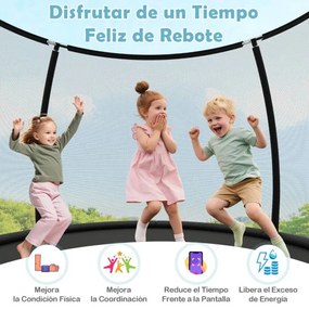 Trampolim exterior com escada Ø305 cm redondo para jardim com rede de segurança, cobertura de borda e estrutura metálica Preto