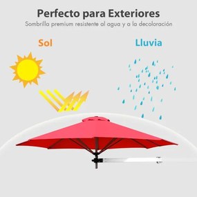Guarda-sol montado na parede 250 cm x 184 cm  com poste ajustável e inclinável resistente para jardim, varanda, pátio Vermelho