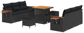 vidaXL Conjunto de Sofá de Jardim com almofada 9 pcs Preto