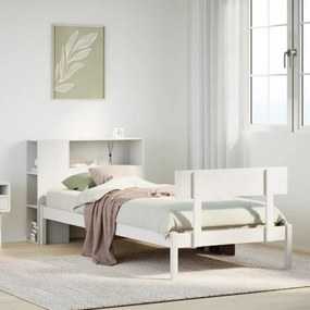 vidaXL Cama com estante sem colchão 100x200 cm pinho maciço branco