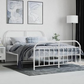 Estrutura de cama com cabeceira e pés 140x190 cm metal branco