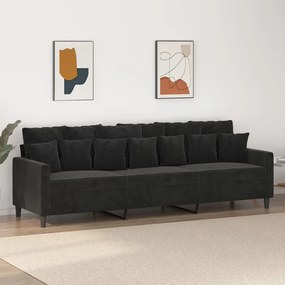 vidaXL Sofá de 3 lugares 210 cm veludo preto