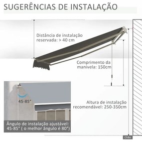 Toldo de Parede com Manivela - 295x245cm - Cinzento