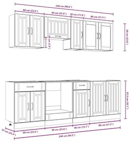 8 peças armário de cozinha conjunto Kalmar madeira velha