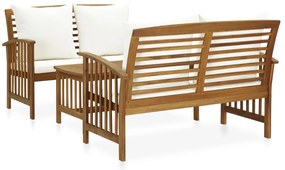 3 pcs conjunto lounge de jardim c/ almofadões acácia maciça