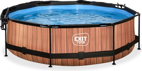 Piscina redonda Wood ø300x76cm com bomba de filtragem e cobertura - Castanha