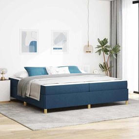 vidaXL Cama Box Azul e Azul Escuro e Branco 200 x 200 cm tecido