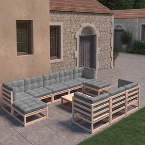 vidaXL 11 pcs conjunto lounge de jardim c/ almofadões pinho maciço