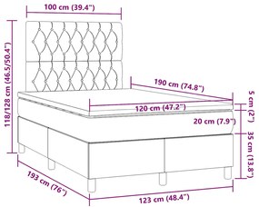 Cama box spring c/ colchão e LED 120x190 cm tecido cinza-escuro
