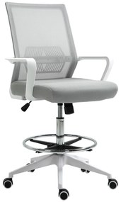 Vinsetto Cadeira de Escritório Alta com Assento Ajustável 64x59x104-124 cm Banco Giratório 360° Malha Respirável Cinza e Branco | Aosom Portugal