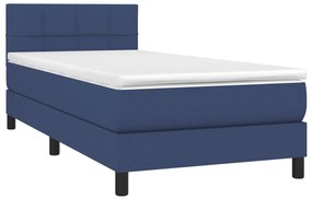Cama box spring c/ colchão e LED 90x190 cm tecido azul