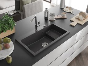 Mexen Omar lava-loiça de granito de 1 cuba 800 x 480 mm, preto salpicado, sifão cromado - 6520801005-76