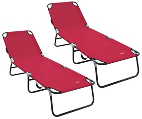Espreguiçadeira Dobrável 2 pcs Portátil Vermelha Tecido Oxford 600D