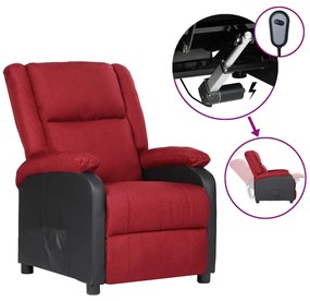 vidaXL Poltrona recli. elétrica couro artificial/tecido vermelho tinto