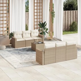 7 pcs conjunto de sofás p/ jardim com almofadões vime PE bege