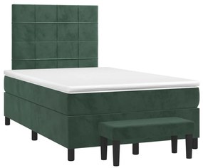 Cama boxspring com colchão 120x200 cm veludo verde-escuro