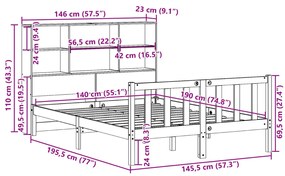 Cama com estante sem colchão 140x190 cm pinho maciço