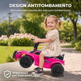 Carro Andador de Polícia para Crianças 18-36 Meses com Luz, Música e Arrumação, 65x29,5x36 cm, Rosa