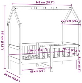 Cama infantil formato casa 70x140 cm madeira de pinho maciça