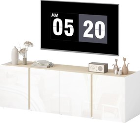 Móvel para televisão com 4 portas com fecho amortecido, prateleira ajustável e passagem para cabos, 135 x 38 x 45 cm, branco