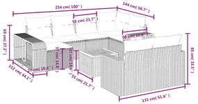11 pcs conjunto sofás de jardim c/ almofadões vime PE bege