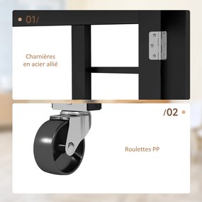 Mesa de cozinha e de jantar dobrável e desmontável  120 x 60 x 75 cm, com 3 prateleiras e 2 abas, design moderno, preta