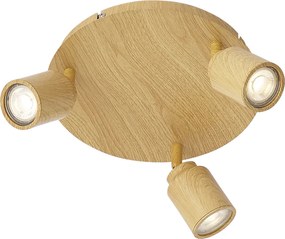Plafon de teto Japandi madeira clara com spots ajustáveis 3-luzes IP44 - Ducha