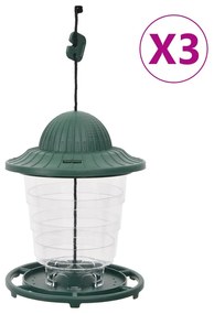 vidaXL Comedouros para pássaros 3 pcs 13x13x17 cm verde-escuro