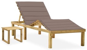 Espreguiçadeira de jardim com mesa e almofadão pinho impregnado