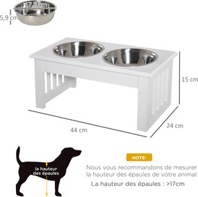 Comedouro elevados para cães e gatos, comedouro duplo, suporte elevado com dimensões 44 x 24  x 15 cm, inclui 2 comedouros de 0,9 L em aço inoxidável,