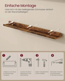 Conjunto de 2 prateleiras de parede 10 x 80 x 5/2 cm castanho vintage