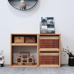 2 Cestos de Tecidos de Bambu Organizador de Cestos com Tampa e Pega Fácil Dobrar e Limpar l 41 x 34 x 26 cm Café