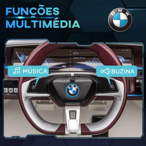 Carro Elétrico para Crianças BMW i4 12V com Controlo Remoto Música MP3 Ecrã Luzes e Cinto de Segurança 115x67x45 cm Branco