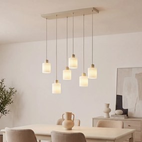 Candeeiro suspenso escandinavo bege com vidro branco 6 luzes - Wisp