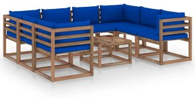 9 pcs conjunto lounge para jardim com almofadões azuis