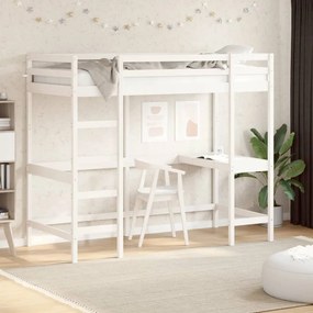 Cama alta com secretária 90x190 cm pinho maciço branco